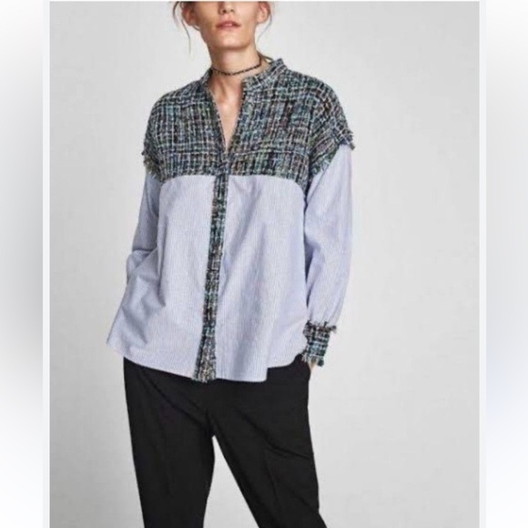 ZARA Tweed and Stripes Details Button Down - Picture 1 of 8